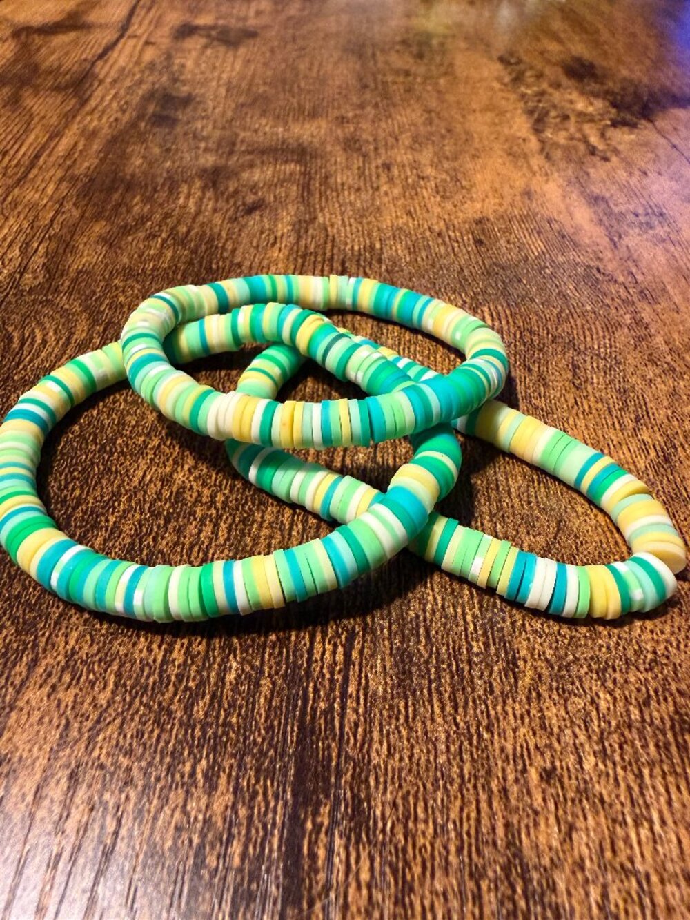 🌊 Seafoam Green Heishi Bead Stacker Bracelet: Teal & Yellow Summer Loop